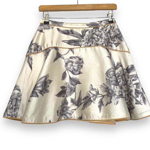 Zimmerman Skirt Mini Rose Floral Cream Grey Size 1 UK 10 Silk Cotton A Line - Picture 2 of 16